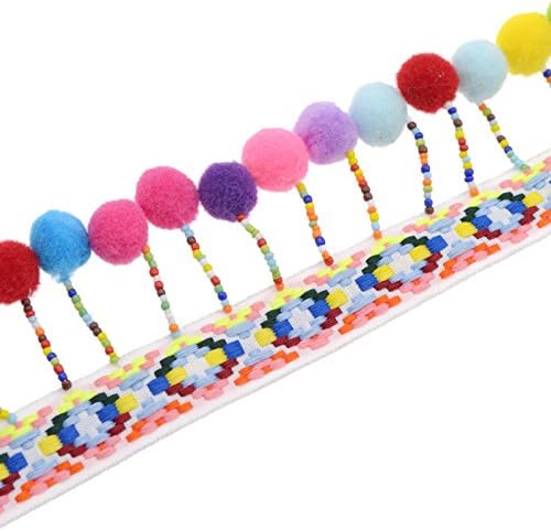 Yalulu Rainbow Pom Pom Tassel Trim Fringe Ribbon for DIY Sewing