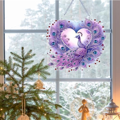 Beautiful Animals Diamond Art Kit - 5D Diamond Hanging Ornament Purple Peacock