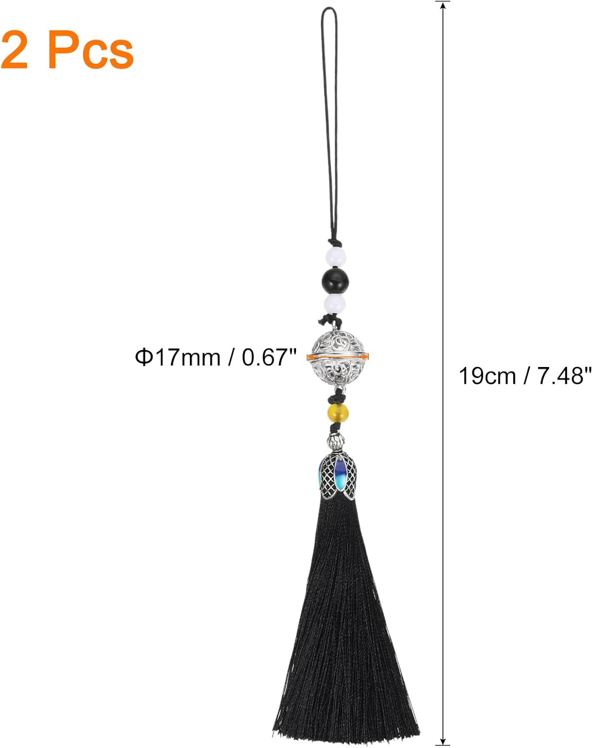 Uxcell Black Tassel Pendant with Bell 2 Pcs 19cm