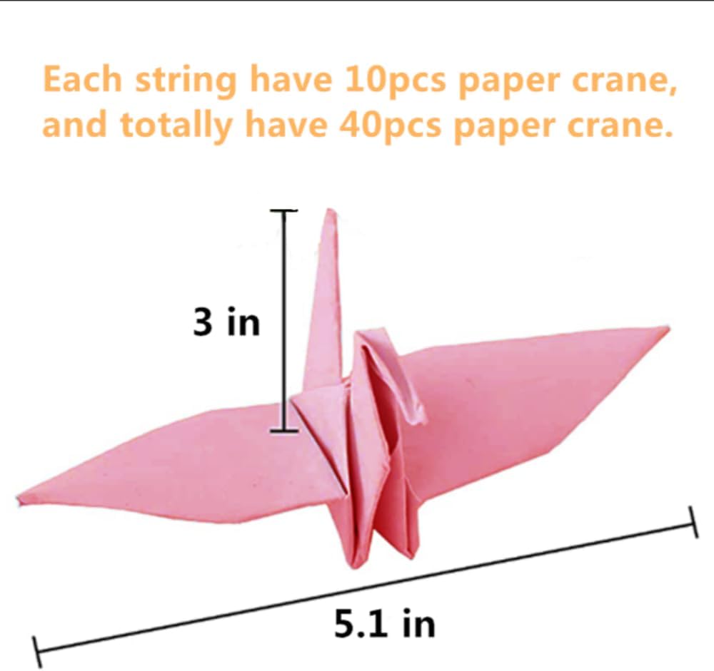 YMASELA Large Pink Origami Crane Hanging Garland 53ft X4 Strings