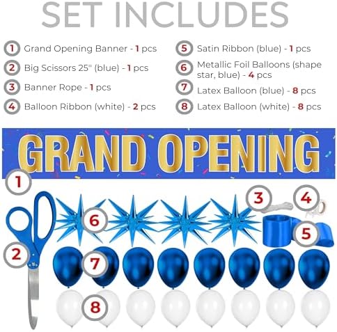 Blue Ribbon Cutting Ceremony Kit - 25 Inch Scissors Balloons Banner