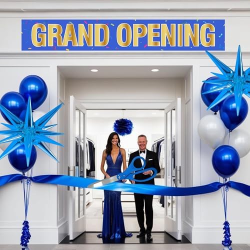 Blue Ribbon Cutting Ceremony Kit - 25 Inch Scissors Balloons Banner