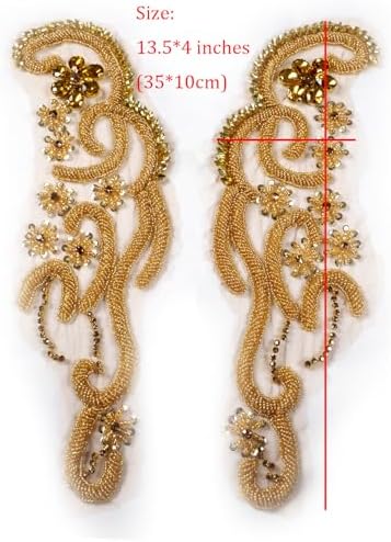 Gold Shiny Beaded Rhinestone Applique Patch for Sew on
