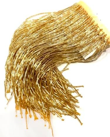 12 Inches Gold Luxury Glass Beaded Lace Trim with Tassel Fringe