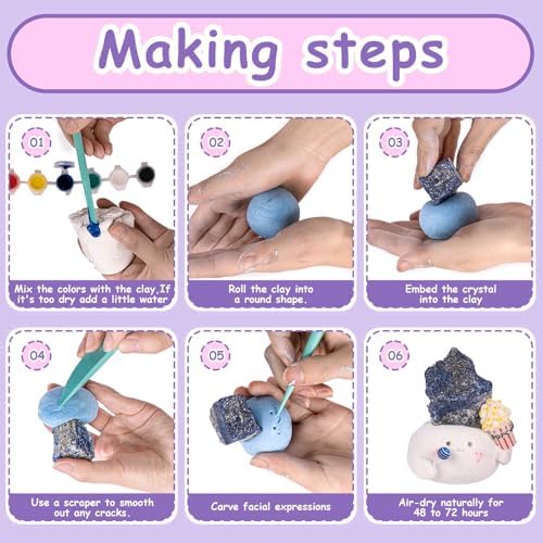 Lrtysunf DIY Crystal Pet Kit - Air Dry Clay Crystals for Crafting