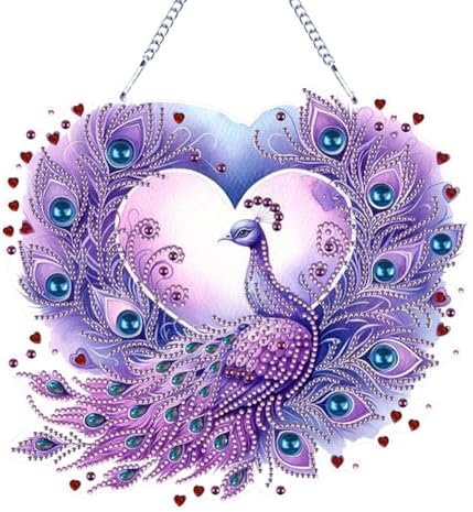 Beautiful Animals Diamond Art Kit - 5D Diamond Hanging Ornament Purple Peacock