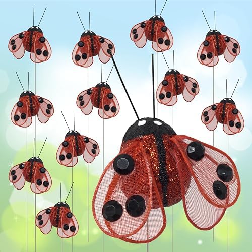 Red and Black Glitter Ladybug Floral Picks - 24 Pack