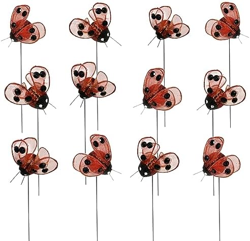 Red and Black Glitter Ladybug Floral Picks - 24 Pack