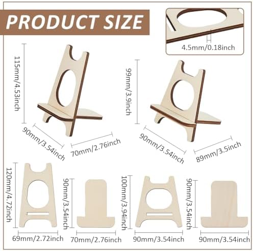 BENECREAT 8 Set Mini Easels 2 Styles Almond White Wooden Display Stands