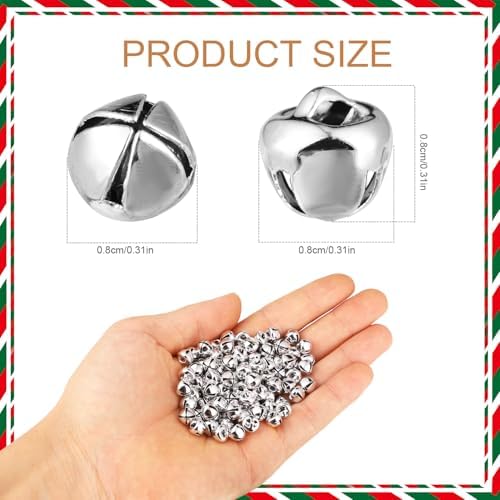 100pcs Jingle Bells for Crafting and Holiday Decorations Silver