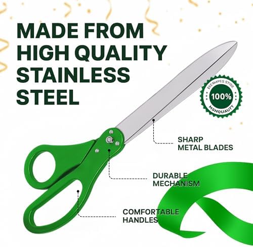 25 Inch Giant Scissors with Green Ribbon Cutting Ceremony Kit