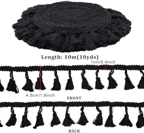 PH PandaHall 109 Yards Black Tassel Fringe Trim