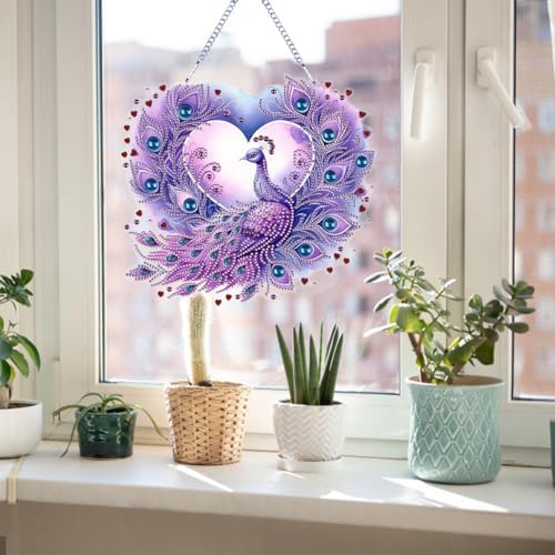 Beautiful Animals Diamond Art Kit - 5D Diamond Hanging Ornament Purple Peacock