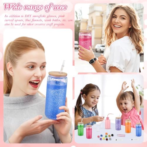 20 Pcs Snow Globe Tumbler Kit with Glitter Funnel Tweezers Syringe Plastic Bottle