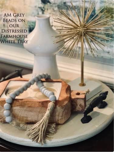 Farmhouse Wood Beads Garland with Tassels 58 Inches Grey