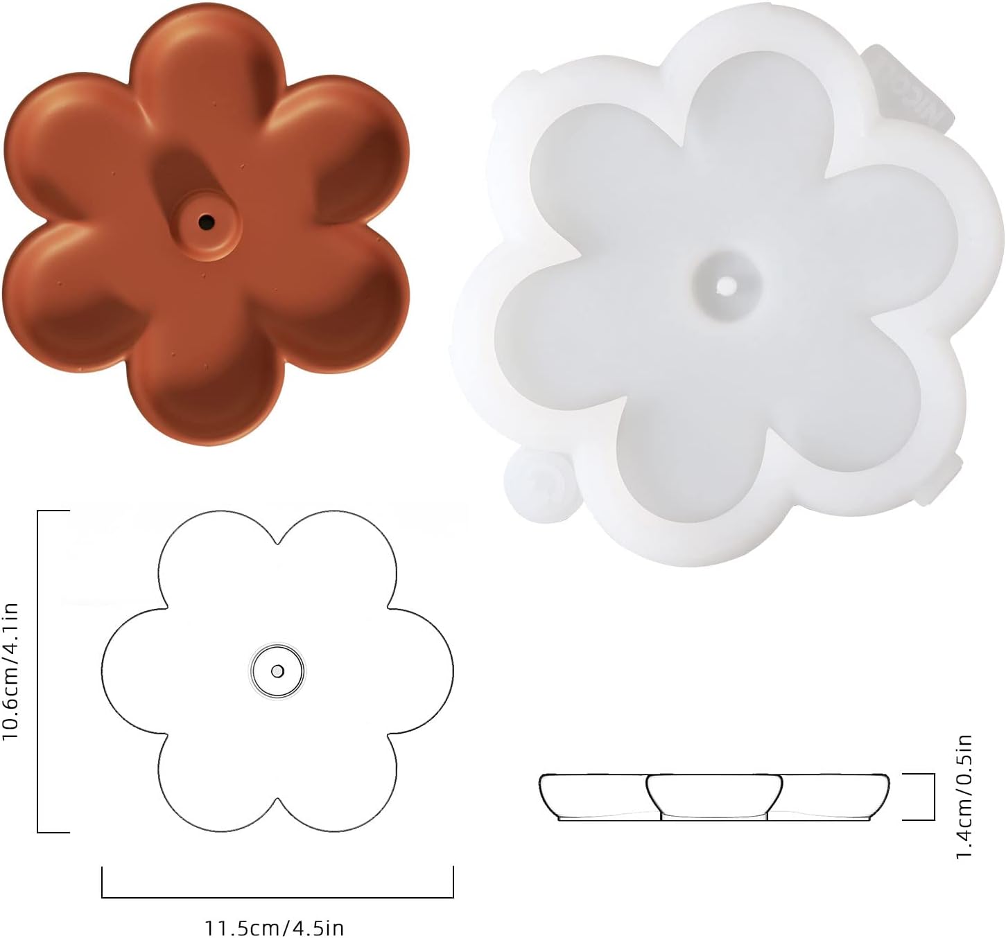 BOOWAN NICOLE Flower Shape Concrete Incense Holder Silicone Mold