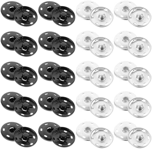 1 Inch Snaps for Fabric - 20 Sets Black and Silver