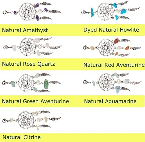 KISSITTY 28pcs Dream Catcher Charms with Gemstone and Pearl Beads
