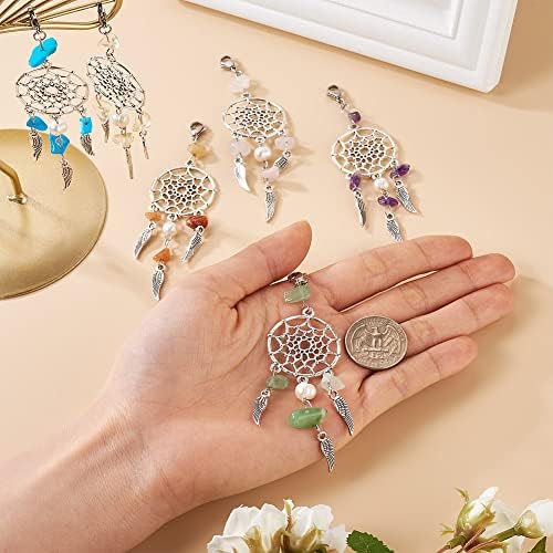 KISSITTY 28pcs Dream Catcher Charms with Gemstone and Pearl Beads