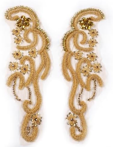 Gold Shiny Beaded Rhinestone Applique Patch for Sew on