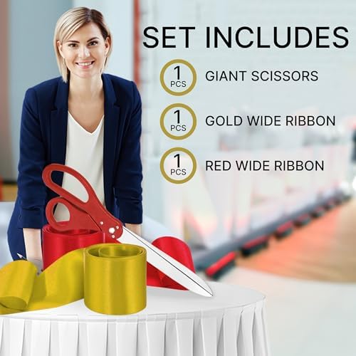 Grand Opening Ceremony Kit with 25 Inch Giant Red Scissors and Satin Ribbons