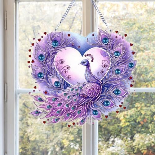 Beautiful Animals Diamond Art Kit - 5D Diamond Hanging Ornament Purple Peacock