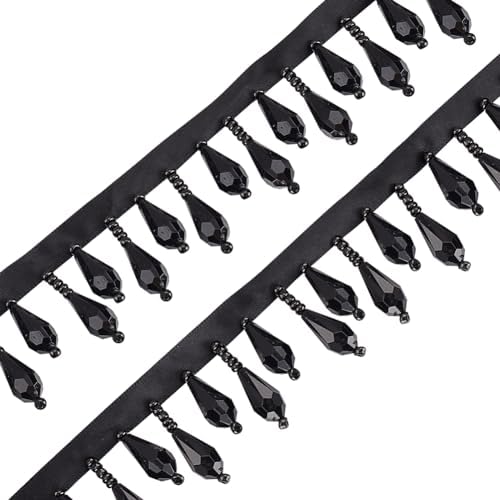 OLYCRAFT Black Beaded Fringe Trim 3 Yards for Wedding DIY Crafts