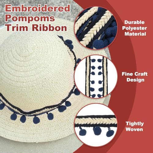 PATIKIL 11Yards Embroidered Pompom Trim Ribbon Dark Blue 2 Rolls