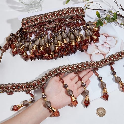 OLYCRAFT Brown Bead Tassel Curtain Trim 44 Yard Wide