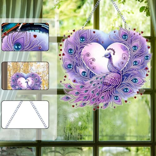 Beautiful Animals Diamond Art Kit - 5D Diamond Hanging Ornament Purple Peacock