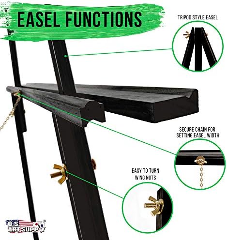 US Art Supply 64 Inch Black Wooden Easel Stand 12 Pack
