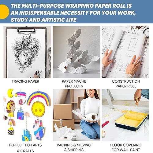 36 x 3600 White Kraft Paper Roll for Art and Craft Projects
