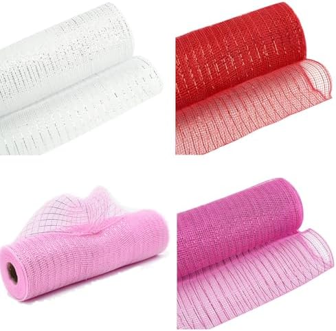 4 Rolls Deco Mesh Ribbon for Valentine Wreath Making Supplies