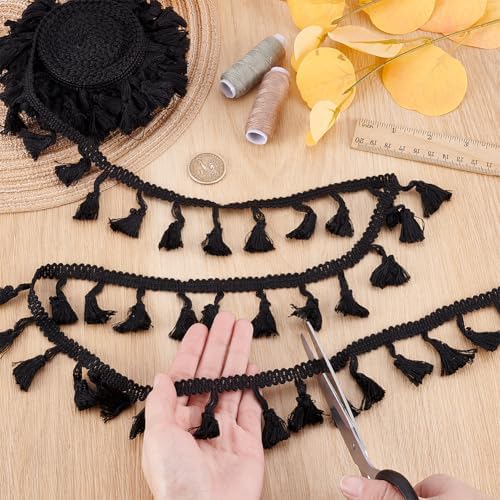PH PandaHall 109 Yards Black Tassel Fringe Trim