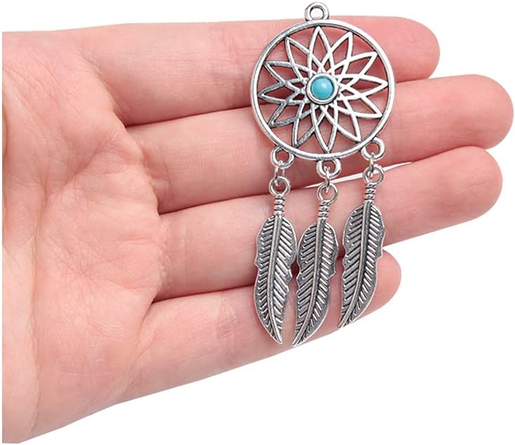 Acxico 10pcs Antique Silver Dream Catcher Charms for Jewelry Making