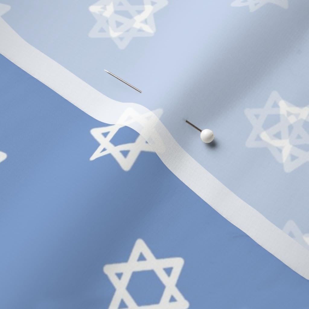 Spoonflower Fabric Star of David Hanukkah Blue Winter Menorah Chiffon Fat Quarter