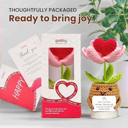 Gossby Handmade Positive Heart Flower Crochet Decor
