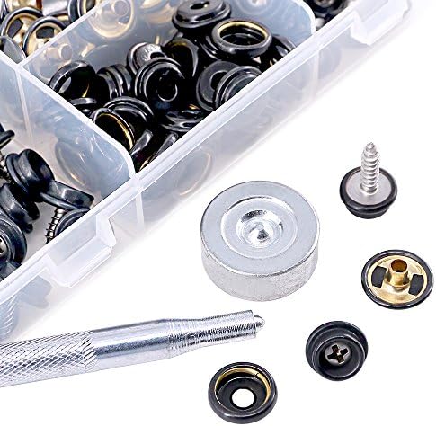 Glarks 120-Pieces Marine Grade Snap Fastener Kit - Black