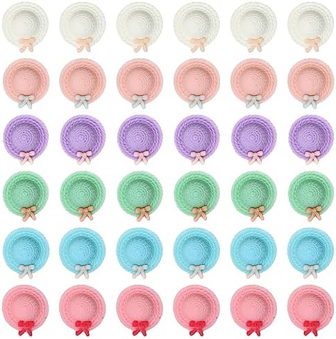 Honbay 36PCS Cartoon Slime Charms Mini Straw Hat Flatback Resin Cabochons