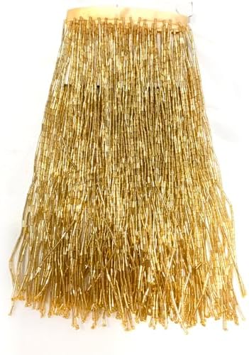 12 Inches Gold Luxury Glass Beaded Lace Trim with Tassel Fringe