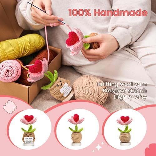 Gossby Handmade Positive Heart Flower Crochet Decor
