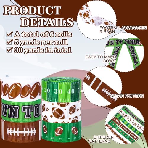 Whaline Football Grosgrain Ribbon 6 Rolls 7 8 Inch 30 Yards