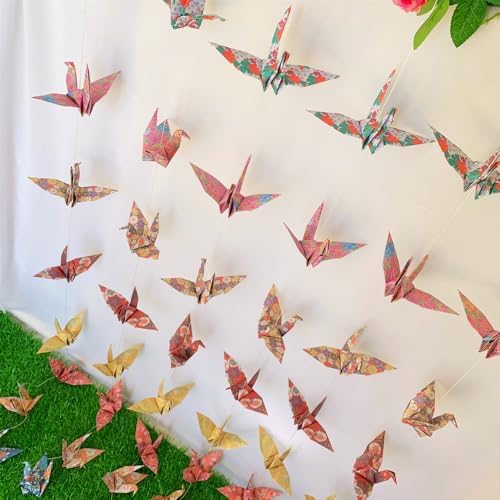 Japanese Washi Paper Crane Garlands 4 Strings x 43ft Mixed Patterns