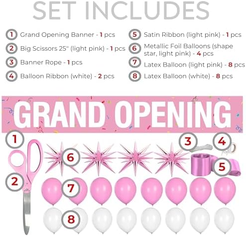 Giant Pink Ribbon Cutting Scissors with Banner and Balloons Kit