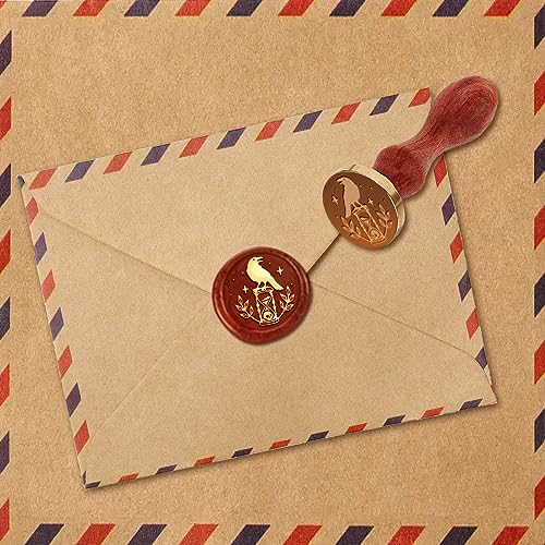 Hourglass Wax Stamp with Crow and Leaves Design