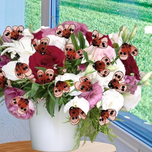 Red and Black Glitter Ladybug Floral Picks - 24 Pack