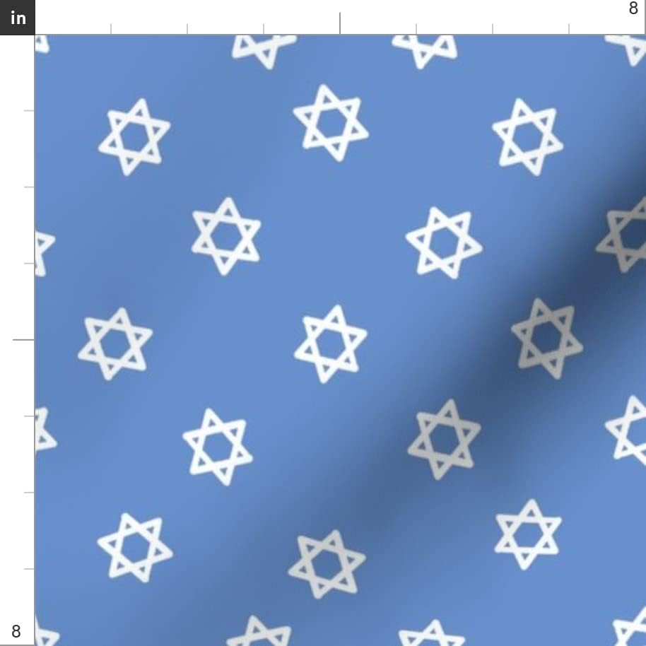 Spoonflower Fabric Star of David Hanukkah Blue Winter Menorah Chiffon Fat Quarter
