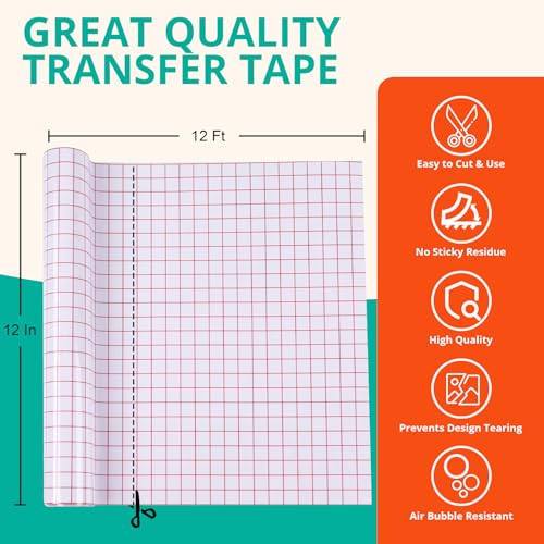YRYM HT Transfer Tape for Vinyl 12x12ft with Red Grid