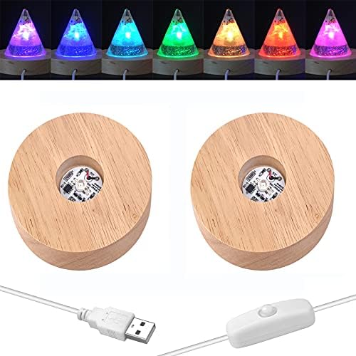 YAKAMOZ 2Pcs Round Wooden LED Light Display Base
