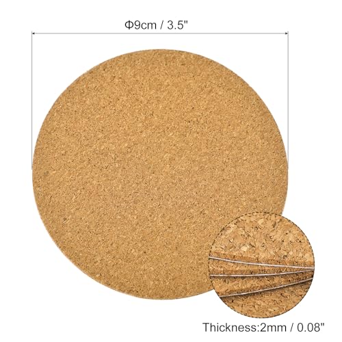 Uxcell 25pcs Self Adhesive Cork Coasters Round 35x35x008 Inches